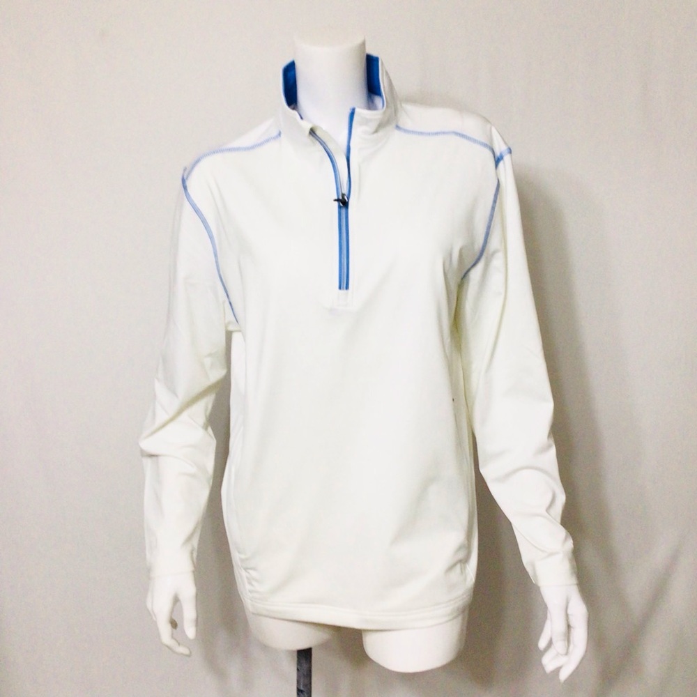 Ahead Performance White and Blue Quarter-Zip Golf Pullover